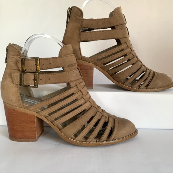 STEVE MADDEN FRENCHY CAGED LEATHER ANKLE BOOTS BOOTIES IN STONE/TAUPE EUC Sz 8 - Picture 1 of 9
